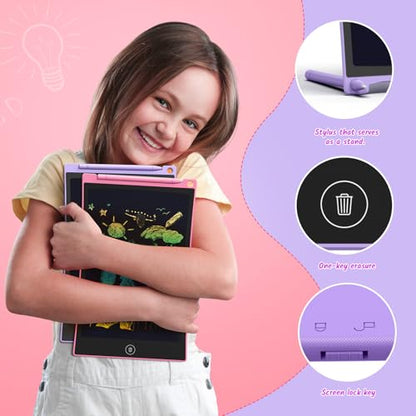 TECJOE 10 Inch 2 Pack LCD Writing Tablet, Colorful Doodle Board Drawing Tablet for Kids, No Mess Toddler Travel Learning Toys, Christmas Birthday Gifts for 3 4 5 6 7 8 Year Old Boys Girls Preschooler - color: Purple Pink