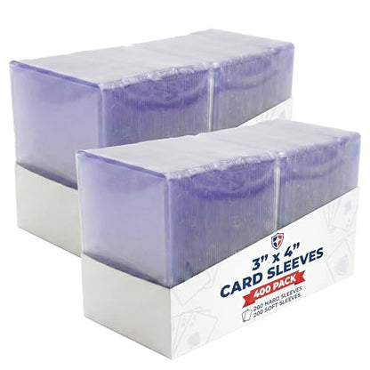 400 Pcs 3 x 4 Inch Card Sleeves and Toploaders for Trading Cards | Includes 200 Hard And 200 Soft Card Protectors For Baseball, Football, Sports And Trading Card Storage And Display