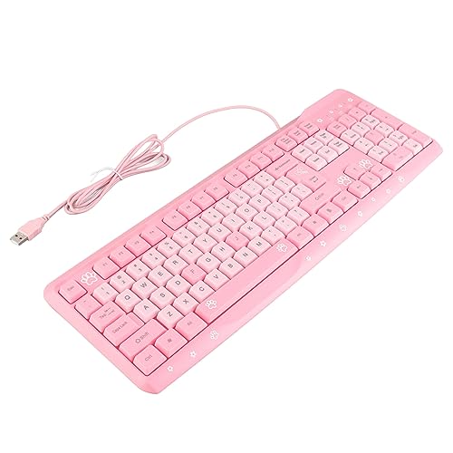 Aramox Silent Keyboard, USB Wired Mechanical Membrane Keyboard with Adjustable Bracket, 104 Keys QWERTY Layout for Laptop Home Office Gaming (Pink) - color: Pink