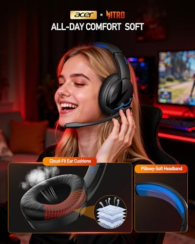 Acer 2.4GHz Flex Wireless Gaming Headset | Non-Stop 100H Battery | Dynamic 50mm Drivers | Clear Voice Mic | Bluetooth5.3, 3.5mm | Gaming Headphones for PC, PS4, PS5 - color: Blue