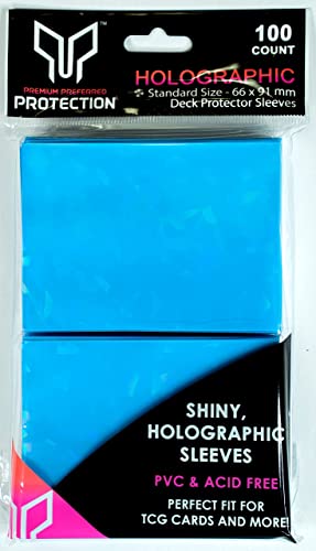 100 Blue Holographic Card Sleeves Perfect Fit Shiny Trading Card Sleeves Standard Size Pokemon Sleeves | Fits Metazoo, Magic The Gathering, Pokemon, Dragon Ball Super