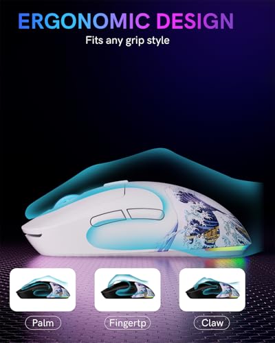 G57 Wireless Gaming Mouse, 8000 DPI, 80g, 2.4G/Bluetooth/USB-C Rechargeable Wireless Mouse with 5 Programmable Buttons for PC/Mac, White - color: White