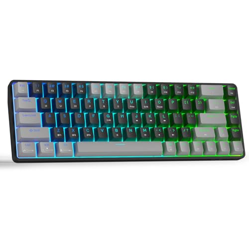 DIERYA DK68 60% Wireless Mechanical Gaming Keyboard, 3-Mode, Bluetooth 5.0/2.4G/USB-C, RGB Backlit, 68-Key Compact Mini for Windows, Mac, Linux - Clicky Blue Switch - Grey/Black - color: Grey Black/Blue Switch