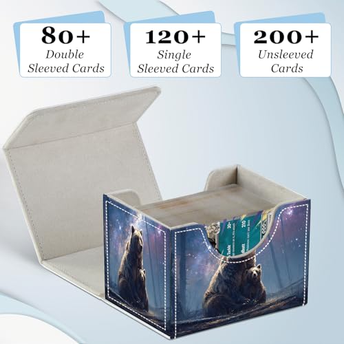 Commander Deck Box for Trading Cards - Fits 100+ Double Sleeved Cards, PU Leather MTG TCG Storage Case with Strong Magnetic Closure, Brown Bears - color: Brown Bears