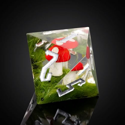Cusdie Sharp Edge DND Dice, 7 PCs Red Mushroom Dice Set D&D D20 D12 D10 D8 D6 D4, Handcrafted Polyhedral Dice Set for RPG and Other Table Games(Red Mushroom) - color: Red Mushroom