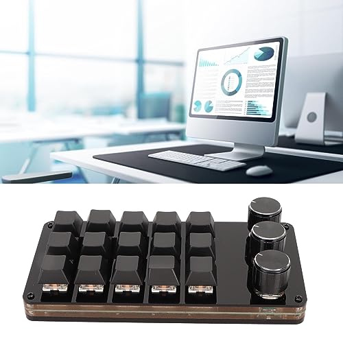 15 Key Programmable Macro Keyboard, Hot Swappable Blue Switch One Handed Mechanical Keypad with 3 Knobs, for Graphic Design