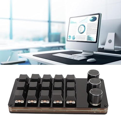 15 Key Programmable Macro Keyboard, Hot Swappable Blue Switch One Handed Mechanical Keypad with 3 Knobs, for Graphic Design