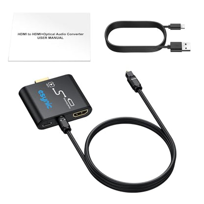 eSynic Portable 4K@30Hz HDMI Optical Audio Extractor-Only From Frie TV Stick/Gaming Console to HDMI Monitor Display & Optical Soundbar-Easy to Set Up-Dolby/DTS 5.1 Surround Sound-Not For HDTV ARC/eARC