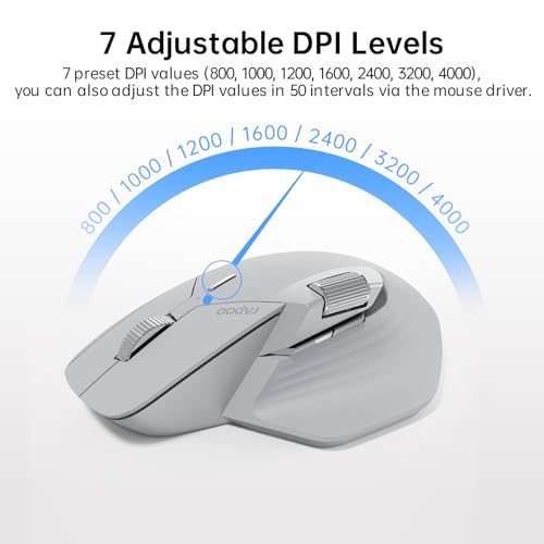 Rapoo MT760Mini Bluetooth Wireless Mouse - Bluetooth 5.0 and 2.4GHz Multi-Mode Connection, Support 4 Devices, M+ Cross Computer Technology, 11 Programmable Buttons,Light Grey - color: Light Grey, size: Mini