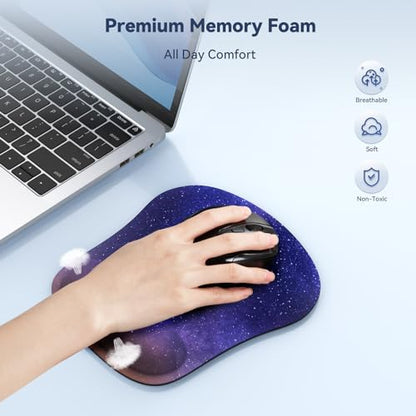 TECKNET 2 Pack Gaming Ergonomic Mouse Pad with Wrist Support | Soft Memory Foam, Fast Rebound, Pain Relief，Waterproof Surface, Non-slip Base - color: Purple Galaxy
