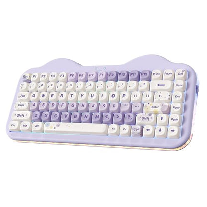 YUNZII C75 Wireless Mechanical Keyboard,75% Layout, Hot-Swappable NKRO,BT5.0/2.4G/USB-C Mode,Dye-Sub PBT MOA Keycaps,RGB Gasket Mount,Cute Cake Design for Mac/Win/Gaming (Purple, Candy Switch) - color: Purple, size: Candy Switch