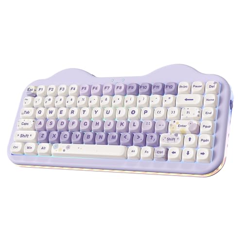 YUNZII C75 Wireless Mechanical Keyboard,75% Layout, Hot-Swappable NKRO,BT5.0/2.4G/USB-C Mode,Dye-Sub PBT MOA Keycaps,RGB Gasket Mount,Cute Cake Design for Mac/Win/Gaming (Purple, Milk V2 Switch) - color: Purple, size: Milk V2 Switch