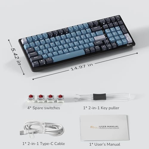 RK ROYAL KLUDGE RK98 Wireless Mechanical Keyboard, Triple Mode 2.4G/BT5.1/USB-C Hot Swappable Keyboard with Number Pad, Pre-lubed Linear Switches RGB Backlit Gaming Keyboard, Software Support - color: Blue, size: Hot Swap Red Switch