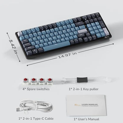RK ROYAL KLUDGE RK98 Wireless Mechanical Keyboard, Triple Mode 2.4G/BT5.1/USB-C Hot Swappable Keyboard with Number Pad, Pre-lubed Linear Switches RGB Backlit Gaming Keyboard, Software Support - color: Blue, size: Hot Swap Red Switch