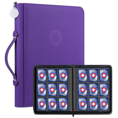 GEAoffice 9 Pocket Trading Card Binder, Holds 576 Cards, Premium PU Zip Card Binder with Handle, Side-Loading Pockets, Fits TCG, MTG, Sports Cards & Sleeved Cards (Purple) - color: Purple