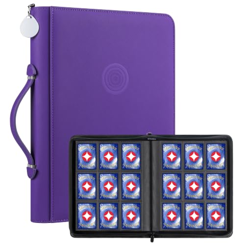 GEAoffice 9 Pocket Trading Card Binder, Holds 576 Cards, Premium PU Zip Card Binder with Handle, Side-Loading Pockets, Fits TCG, MTG, Sports Cards & Sleeved Cards (Purple) - color: Purple