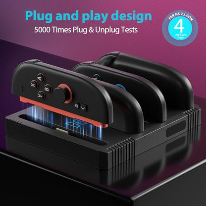 Charging Dock for Nintendo Switch 2 Joy Con Controllers,4 in 1 Fast Charger Station,Magnetic and Bi-Directional Design for Switch 2 Joy Con Controllers - color: Jet Black