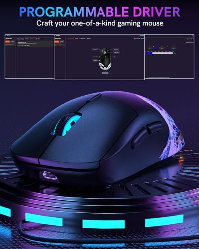 G57 Wireless Gaming Mouse, 8000 DPI, 80g, 2.4G/Bluetooth/USB-C Rechargeable Wireless Mouse with 5 Programmable Buttons for PC/Mac, Black - color: Black