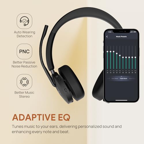 Yealink BH74 with Stand ANC Wireless Headset with Microphone for PC, Bluetooth Headset Noise Cancelling with 6 AI Mic, 32H Talk Time & Mute Button, Microsoft Teams Premium Open Office Certified UC - color: Black (UC), style: BH74 + stand
