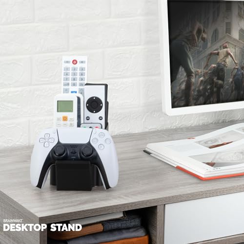 BRAINWAVZ Game Controller, Remote Control Holder & Pen Organizer, Ideal for Side Tables & Desktops (For 3 to 5 Remotes, 1 Game Controller, Pens & Stationery) - color: Controller, Remotes & Stationary Black