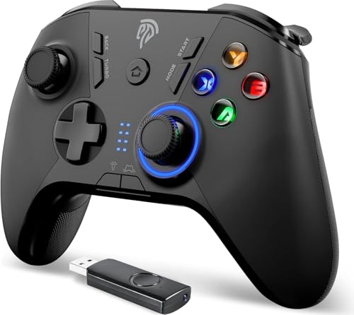 EasySMX 2.4G Wireless Controller for PC,Steam Deck,PS3,Android TV,Black. | Plug and Play,Programmable Buttons,Dual Vibration Motors,Up to 14-Hour Battery Life.