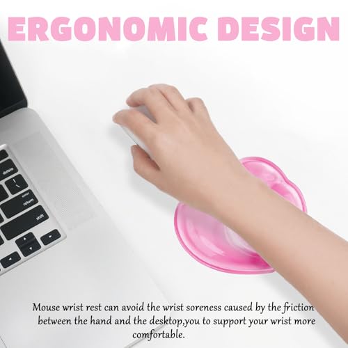 Gel Wrist Rest for Keyboard and Mouse Transparent Pink Heart Elbow Pad Cushion Ergonomic Cute Clear Cool Mouse Wrist Pad Silicone Non-Slip Support for Computer Gaming Home Office Hand Pillow - color: Heart Pink