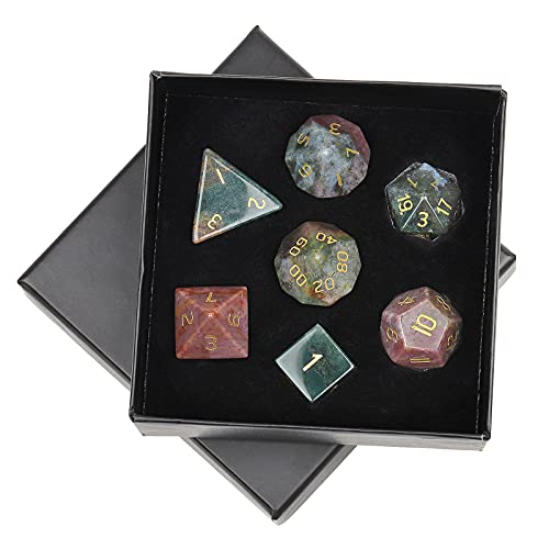mookaitedecor 7 PCS Indian Agate Stone DND Dice Set for RPG MTG Table Games | Crystal DND Dice, Role Playing Dice, Dungeons and Dragons, Polished Tumbled Stones, Home Decoration - color: #1-green & Brown