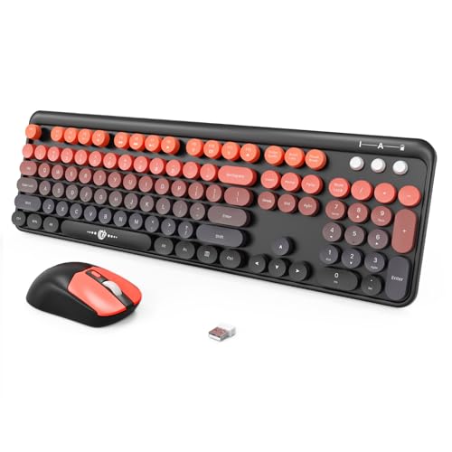 Wireless Keyboard and Mouse Combo, 104 Keys Full-Sized 2.4 GHz Round Keycap Colorful Keyboards, USB Receiver Plug and Play, for Windows, Mac, PC, Laptop, Desktop (BlackOrange) - color: BlackOrange