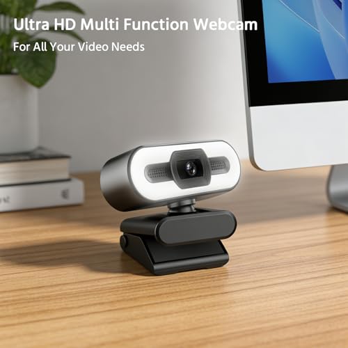 2K Webcam for PC with Microphone & Noise Cancellation, 1200P HD, Auto Focus, 120° Wide Angle, 3-Level Beauty Fill Light, Plug & Play USB Camera for Streaming, Conferencing, Calling (Black)