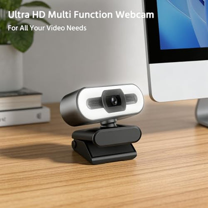 2K Webcam for PC with Microphone & Noise Cancellation, 1200P HD, Auto Focus, 120° Wide Angle, 3-Level Beauty Fill Light, Plug & Play USB Camera for Streaming, Conferencing, Calling (Black)