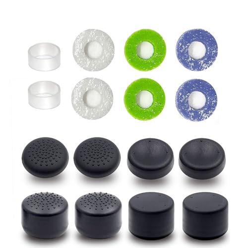 16PCS Silicone Thumb Grips & FPS Aim Rings for PS5, PS4, Switch Pro Controllers - 8 Joystick Caps, 6 Multi-Level Resistance Rings, 2 Protector Rings for Enhanced Grip and Precision Control