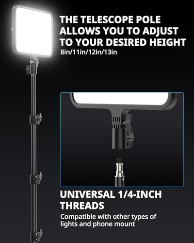 UBeesize LED Video Light Kit, Photography Lighting, 13" Studio Lights with 65" Tripod Stand and Phone Holders, Podcast Lighting for Video Recording, Make up, Live Streaming, Tiktok, YouTube - size: 1-pack