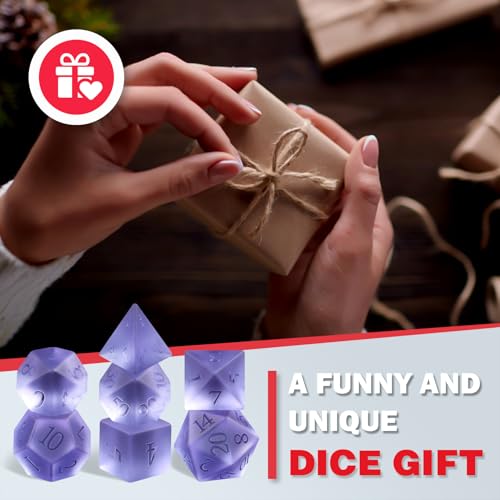 Matte Purple 7Pcs Polyhedral Dice Set, K9 Crystal Cat's Eye Multi-Faceted DND Dice for Dungeons and Dragons RPG Tabletop Game (Matte Purple) - color: Matte Purple