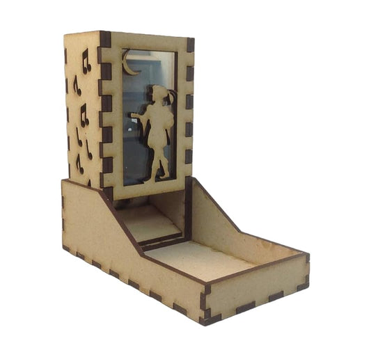 Bard Mini Dice Tower v1 Neon Blue Acrylic Window Laser Cut MDF Unique Gift