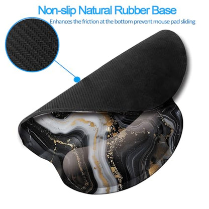 Ergonomic Memory Foam Wrist Support Mouse Pad Comfortable Padded Wrist Mousepads 9in X10in Pain Relief Desktop Mouse Mat (Grey Golden Black Marble Foam) - color: Grey Golden Black Marble Foam