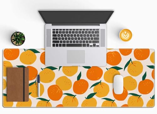 Large Gaming Mouse Pad with Stitched Edges, Desk Mat Extended Keyboard Pad, Non-Slip Rubber Base Desk Pad for Laptop, Office, Home, 31.5X11.8 inch Mandarins Oranges Summer Fruits - color: Mandarins Oranges Summer Fruits