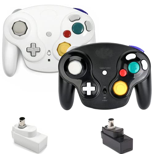 Wireless Game Cube Controller, 2 Pieces 2.4G Wireless Classic Gamepad with Receiver Adapter for Wii Game Cube NGC GC (Black and White) - color: Black and White