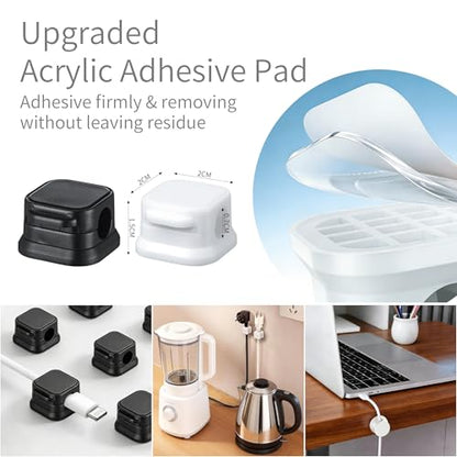 12 Pack Cable Clips (10 Pcs Square Cord Holder 2 Pcs Circular And Rotatable Cord Clips) Suitable For Office Desks Home Desks, Telephones, Vehicles, Walls, Tabletops And Bedside Tables，Black And White