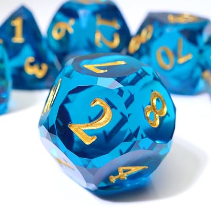 XENOLUX DND Dice Set, Sharp Edge Polyhedral Resin Dice, Deep Blue Diamond Facet Design for Dungeons and Dragons, RPG, Tabletop Games, 7-Die Set with Gold Numbers-Mixed1 - color: Rd-dark Blue