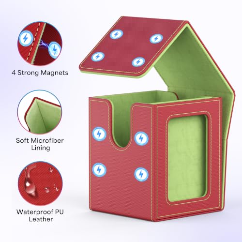 UAONO Card Deck Box for MTG Commander, Fits 100 Double-Sleeved Cards | Independent Commander Display, Magnetic Deck Case for Magic the Gathering TCG, 2 Dividers & 1 Top Loader (Red/Green) - color: A-Red&Lime Green