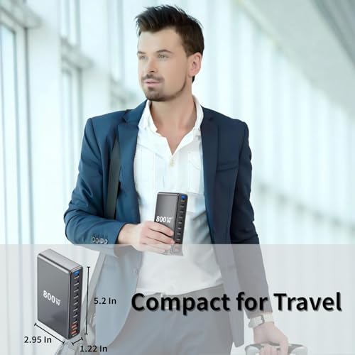 800W USB C Fast Charger Block, 10 Ports GaN III USB Chagring Station, Dual 140W PD PPS HUB for Multiple Devices, Laptop Adapter Compatible with MacBook Pro/Air iPad iPhone Pro Max, Galaxy, Dell, HP - size: 800W-8C2A