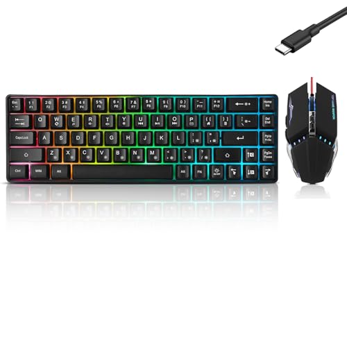 Guiheng Wired 60% Gaming Keyboard and Mouse Combo, Ultra-Compact 61 Keys RGB Backlit Mini Keyboard, Lightweight 3200 DPI Optical, Wired Gaming Set for Windows,PC, MAC PS5 Xbox Gamer(Black) - color: black combo