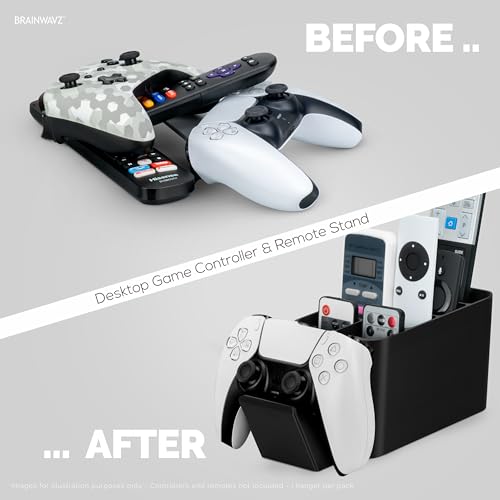 BRAINWAVZ Game Controller, Remote Control Holder & Pen Organizer, Ideal for Side Tables & Desktops (For 3 to 5 Remotes, 1 Game Controller, Pens & Stationery) - color: Controller, Remotes & Stationary Black