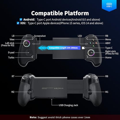 AceGamer Mobile Gaming Controller for iPhone 15 Series/Android(USB-C), Plug & Play Phone Controller with Hall Effect Joysticks/Trigger, Turbo/Progammable, Remote Gamepad for Consoles, Cloud Game