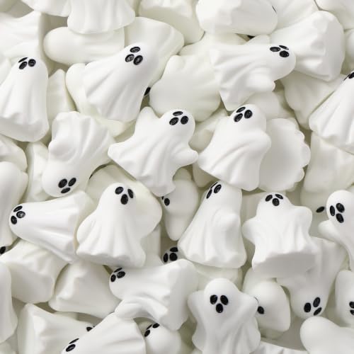 Weysat 100 Pcs Halloween Mini Resin Ghost Figures Small Cute Spooky Ghost Tiny Halloween Miniatures for Tiered Tray Decor Vase Fillers Tabletop Shelf Centerpieces Party Favors - style: Halloween