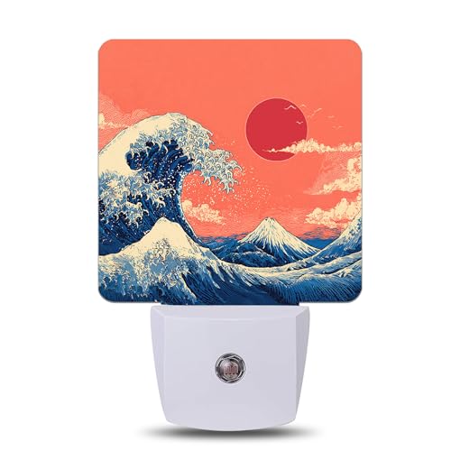 Vintage Sea Waves Night Light,Sun Nightlight Lamp with Dusk to Dawn Sensor for Home Indoor Stairway Kitchen Corridor, Decorative Night Lights Plug Into Wall for Boys Girls Women Men Room Gifts - color: Vintage Sea Waves