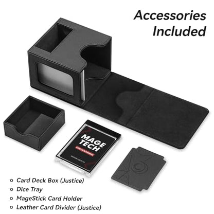 Card Deck Box for MTG Commander - Patented Design, Commander Display, Fits 100 Double-Sleeved Cards, 35pt Card Brick & Dice Tray - Justice Black - color: 8. Justice