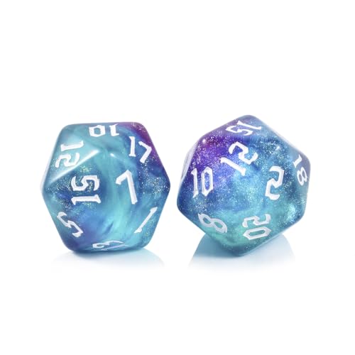 10PCS Polyhedral D20 Dice Set 20mm Acrylic Dice Double Colors 20 Sided Game Dice for RPG MTG DND Table Games (Green Purple) - color: Green Purple