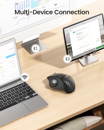 ProtoArc EM01 NL Wireless Trackball Mouse, Rechargeable Thumb Control Mice | 0/20° Adjustable Angle to Reduce Fatigue, Triple-Device Bluetooth & 2.4G USB-A for Office Use, Silent Click, Easy to Clean - color: Gray Ball