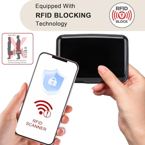 ELFISH Mini RFID Aluminum Wallet Credit Cards Holder Business Card Case Metal ID Case for Men Women (Black) - color: Black